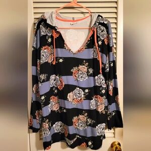 LuLaRoe Eliza Blue Stripe Floral Hooded Top